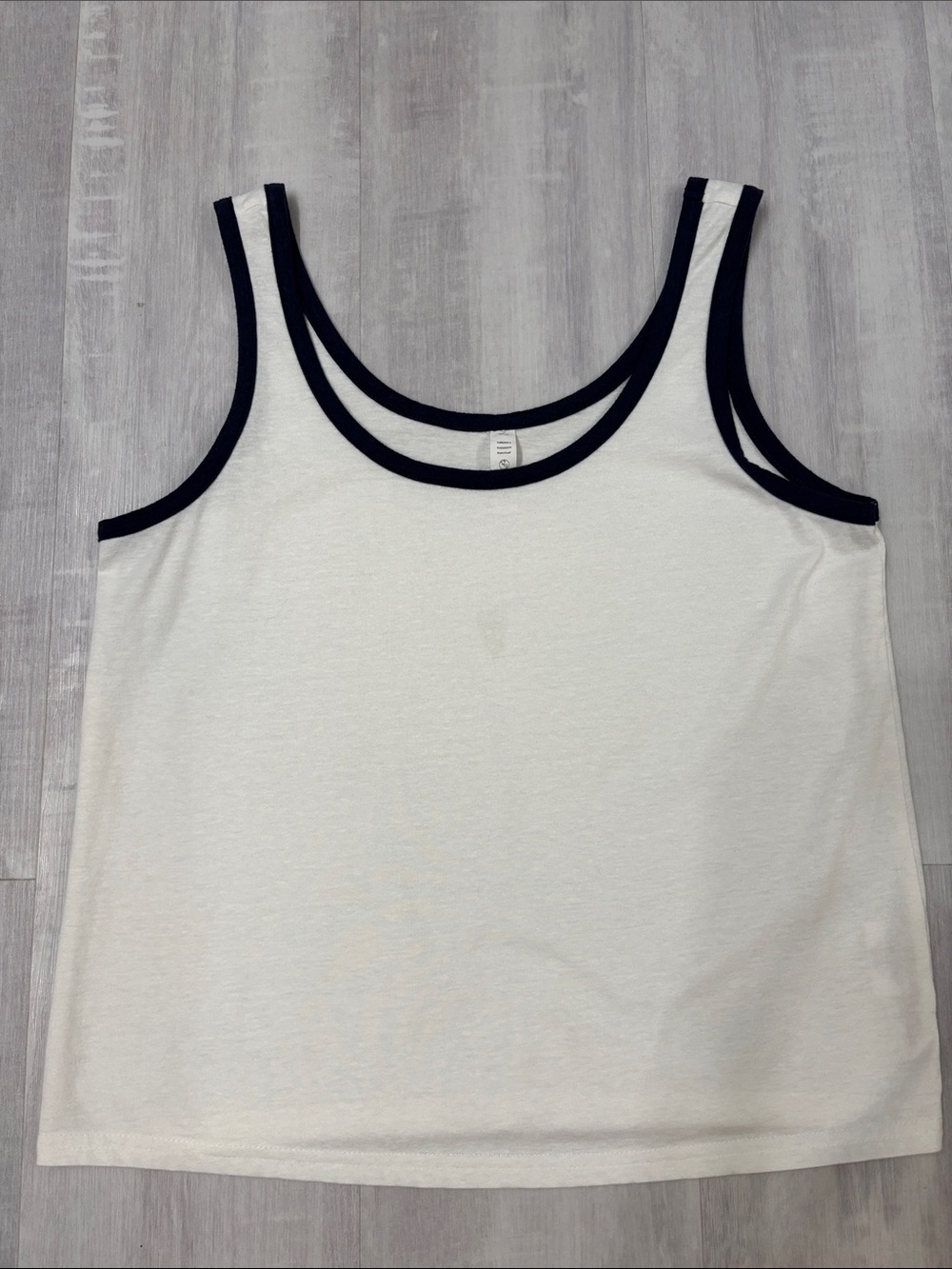 Threads 4 Thought White Tank with Dark Blue Trim Small